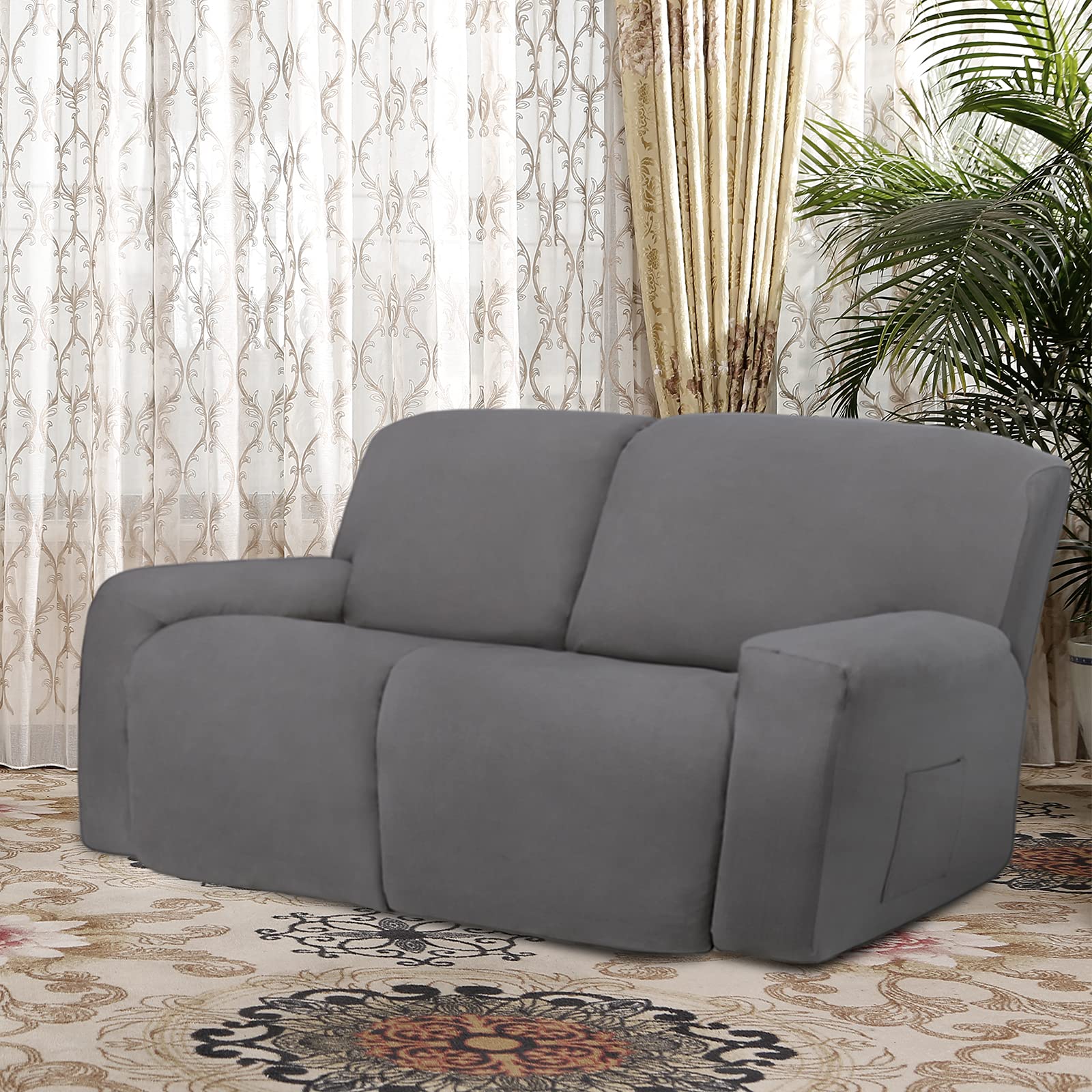 Easy-Going Oversized 6 Pieces Microfiber Stretch Sectional Recliner Loveseat Sofa Slipcover Soft Fitted Fleece 2 Seats Couch Cover Washable Furniture Protector With Elasticity For Kids Pet Light Gray