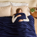 Newcosplay Super Soft King Blanket Navy Premium Silky Flannel Fleece 3D Waffle Checkered Lightweight Bed Blanket All Season Use