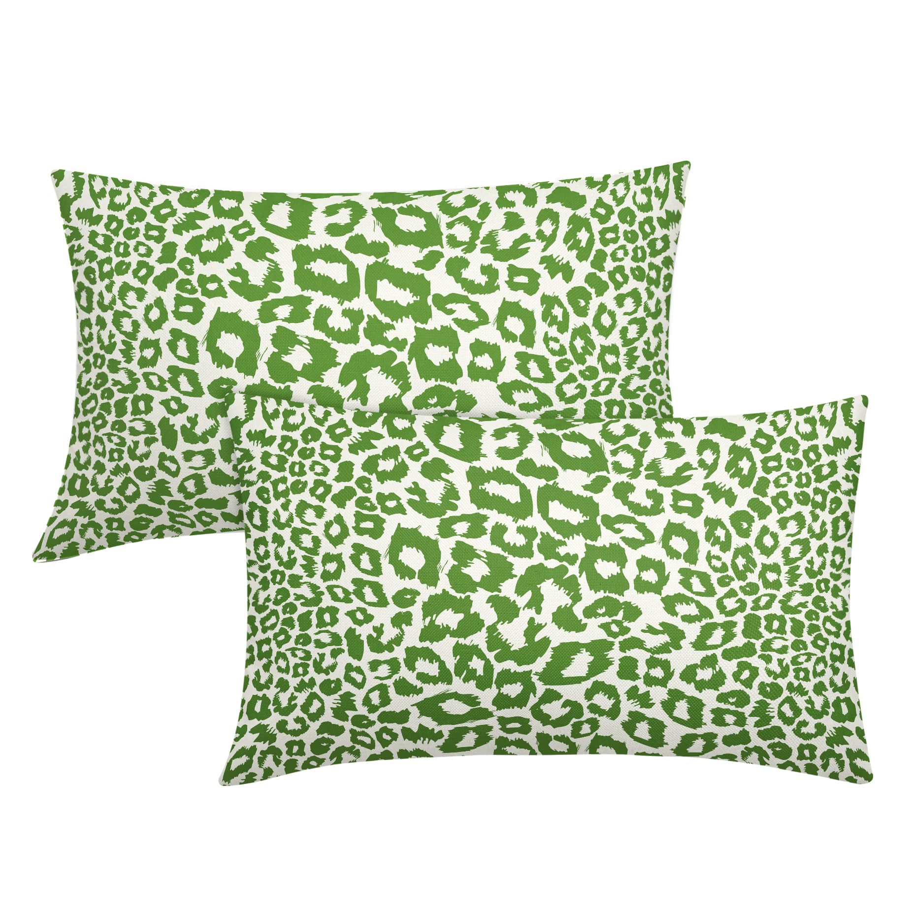 Lime Green White Leopard Print Lumbar Pillow Covers 12X20 Inch Set Of 2 Cheetah Animal Spots Decorative Pillow Cases Preppy Chin