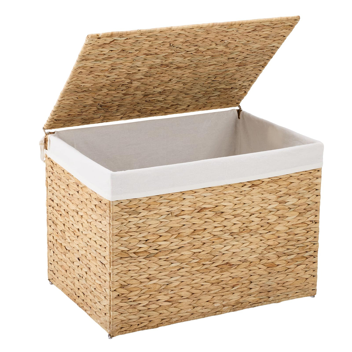 ZeeingHom Water Hyacinth Storage Basket with Lid, 46.2 Gallon (175L) Wicker Shelf Basket with Removable Liner, Wicker Storage Ba