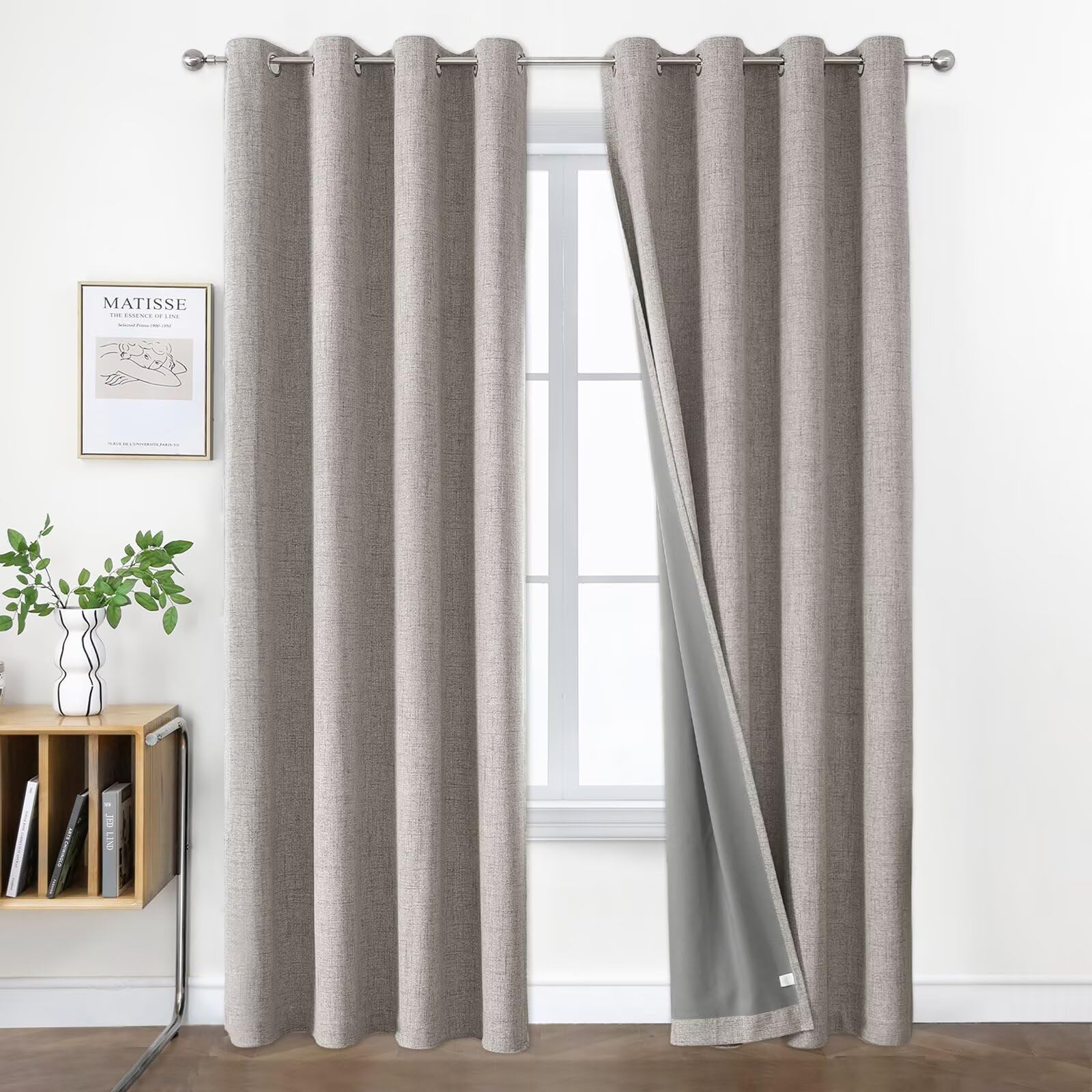 Joydeco Blackout Room Divider Curtains, Extra Wide Sliding Door Curtains Living Room Curtains, Greyish White 1 Panel 100W X 108L