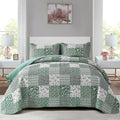 Mybedsoul Sage Green Boho King Quilt Set, 3-Piece Reversible Soft Plaid Floral Bedding Set With 2 Pillow Shams - Sage Green King