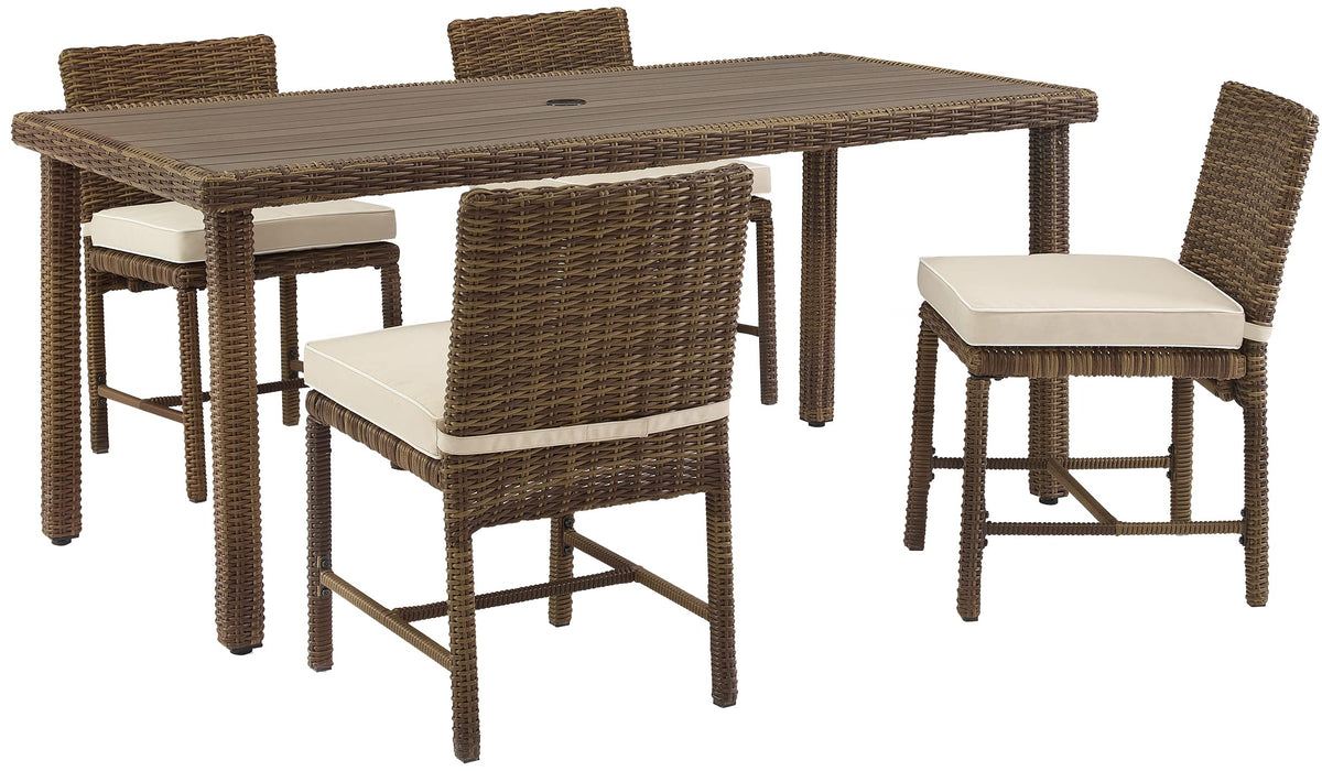 Crosley Furniture Bradenton 5-Piece Outdoor Dining Set for 4, Wicker Patio Table and Chairs for Backyard, Weathered Brown with Sand Cushions