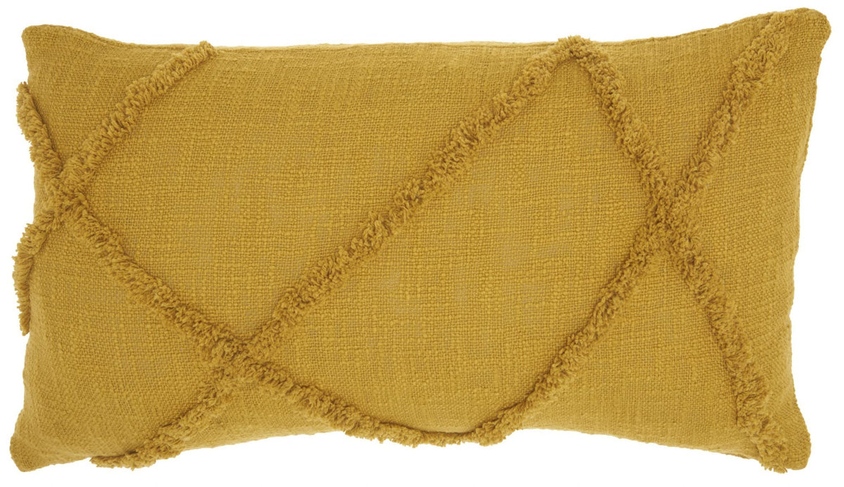 HomeRoots Cotton Dark Mustard Abstract Shaggy Detail Lumbar Pillow