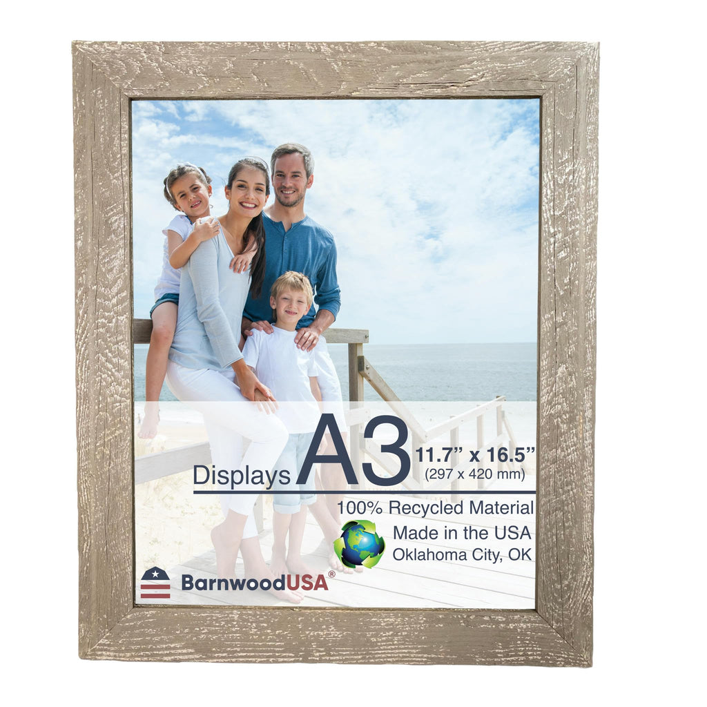 BARNWOODUSA | Farmhouse A3 Picture Frame | 1 1/2 inch Molding | 100% Reclaimed Wood | Rustic | Espresso Brown