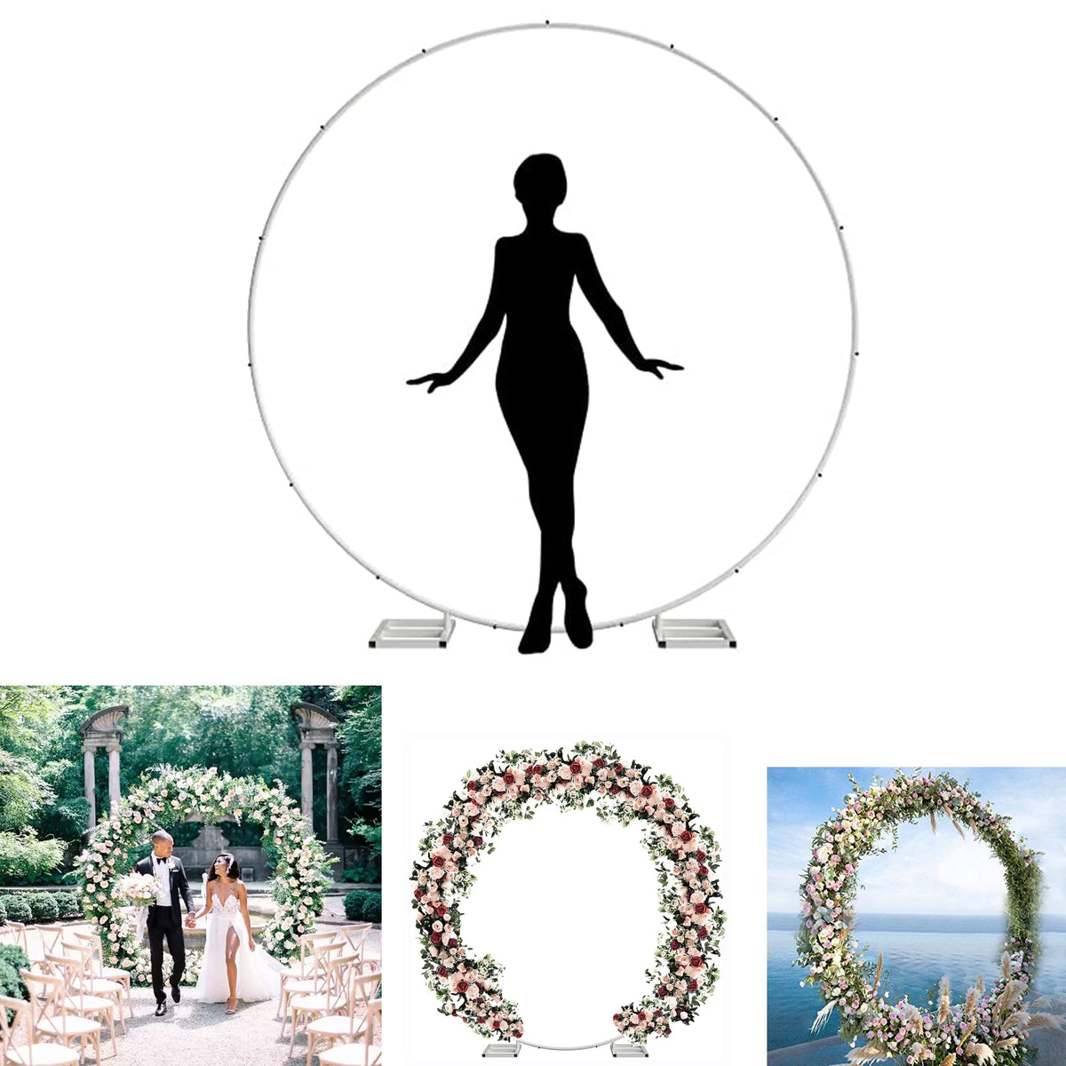 6.5Ft Tall X 6.5Ft Wide Metal Ring Arch For Outdoor Party Backdrop Decoration (With Ground Anchors, Screwdriver, And Instruction