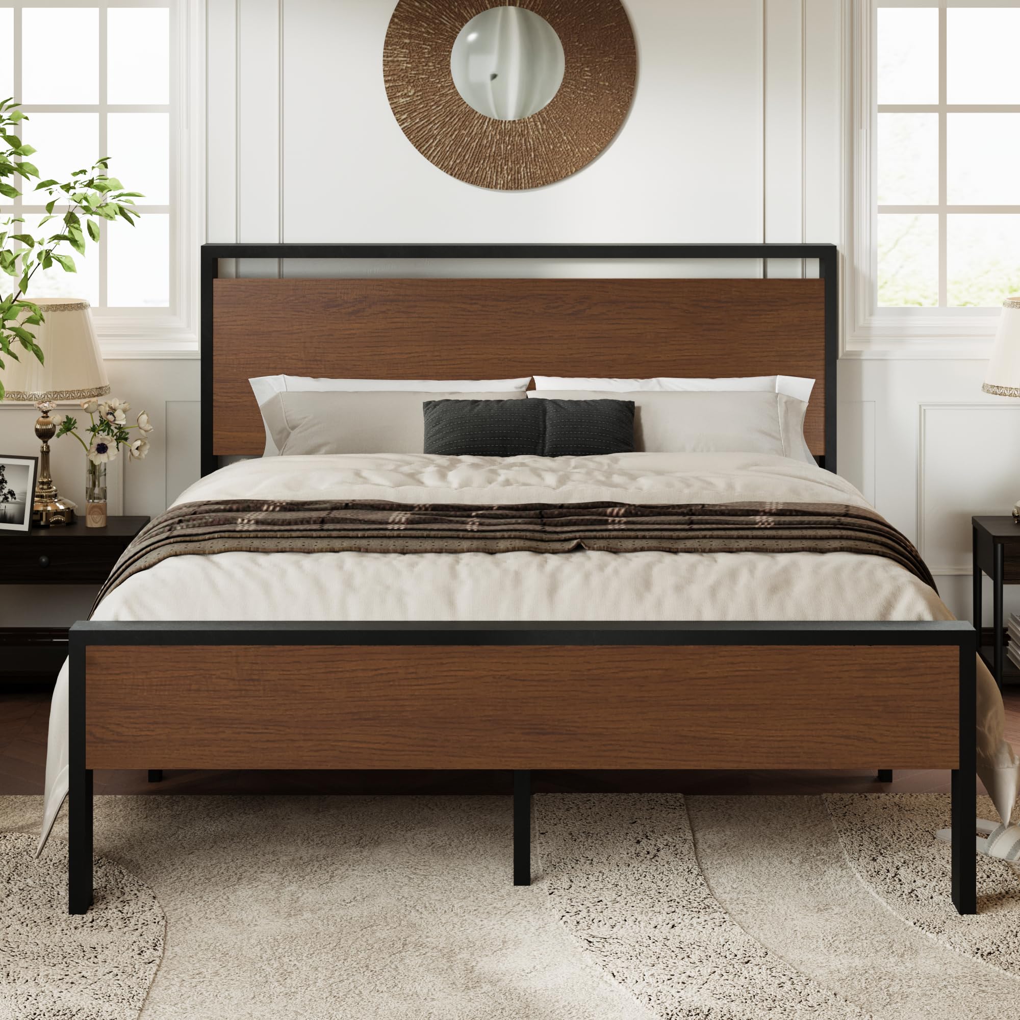 Allewie Full Size Platform Bed Frame with Wooden Headboard and Footboard, Heavy Duty 12 Metal Slats Support, No Box Spring Neede