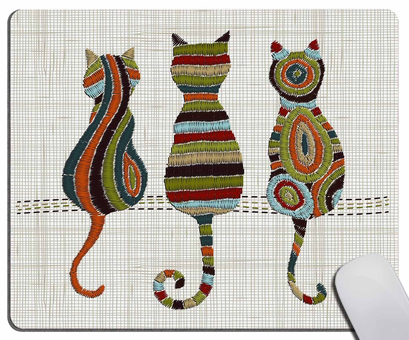 Cute Animal Cat Mouse Pad Knitted Design Kitten Family Mouse Pad, Gaming Mouse Mat With Custom Design, Non-Slip Rubber Base Mous