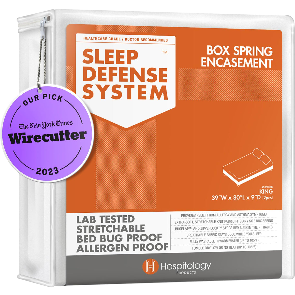 Hospitology Products Box Spring Encasement - Zippered Bed Bug Dust Mite Proof Hypoallergenic - Sleep Defense System - Split King