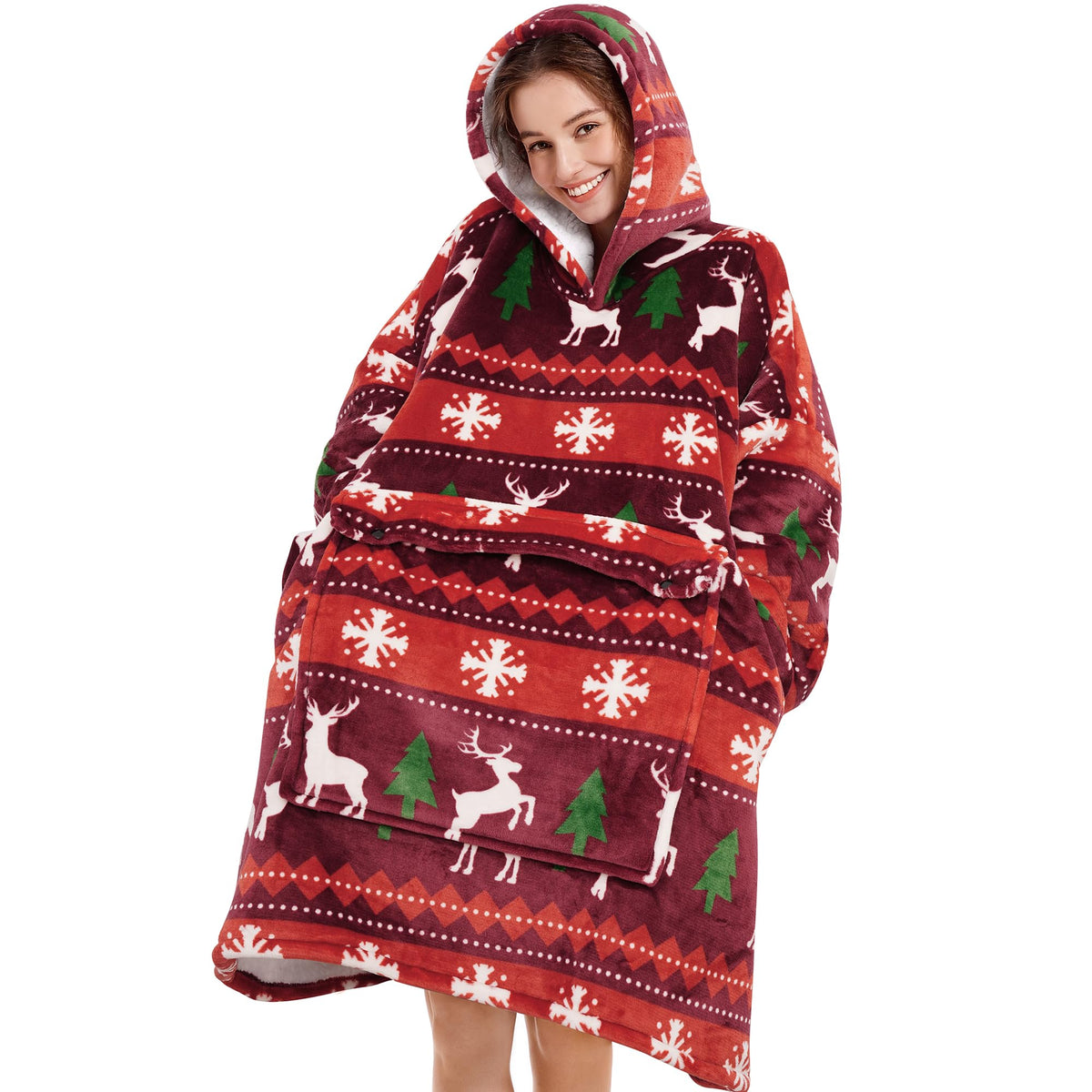 Narecte Oversized Wearable Blanket Hoodie For Women - Giant Cozy Kawaii Birthday Gift For Sister, Teen Girl - Christmas Reindeer