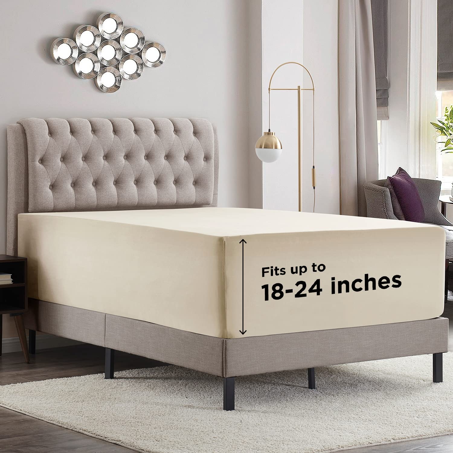 Empyrean Extra Deep Pocket King Fitted Sheet - Beige Cream Fitted Sheet King Size, Soft King Size Fitted Sheet For 18 To 24 Inch