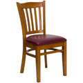 Flash Furniture HERCULES Series Vertical Slat Back Cherry Wood Restaurant Chair - Burgundy Vinyl Seat