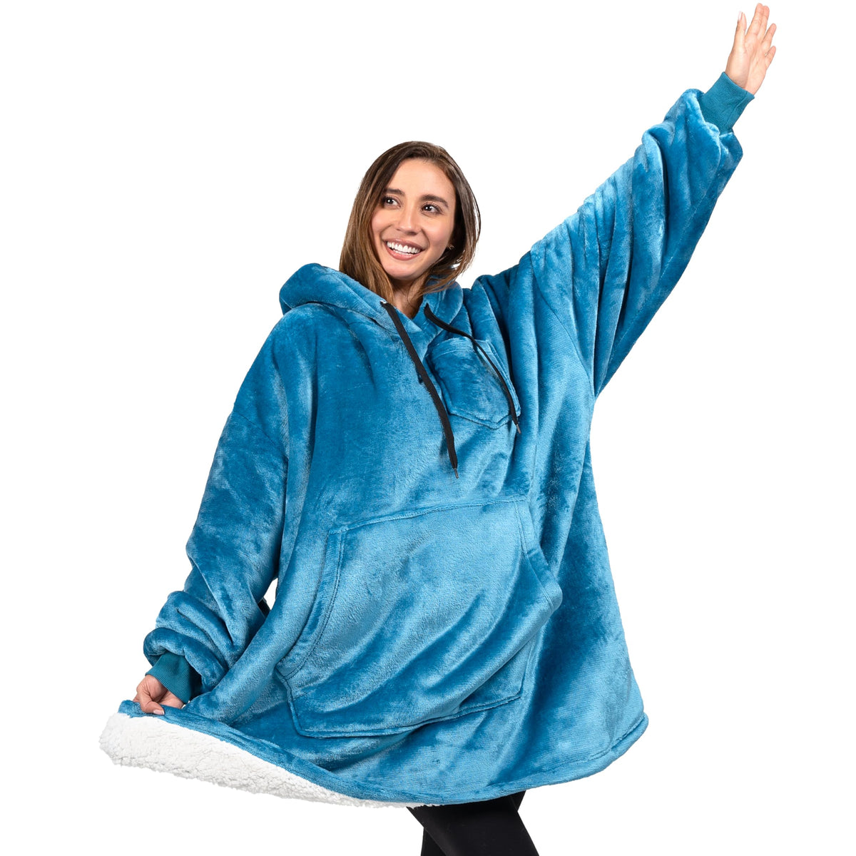 Pavilia Blanket Hoodie For Women Teal, Sherpa Wearable Blanket Men, Cozy Oversized Sweatshirt Blanket, Warm Fleece Hooded Blanke