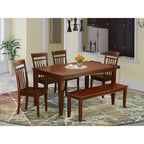 East West Furniture 6 Piece Set Contains a Rectangle Kitchen Table and 4 Dining Chairs with a Bench, Mahogany Finish
