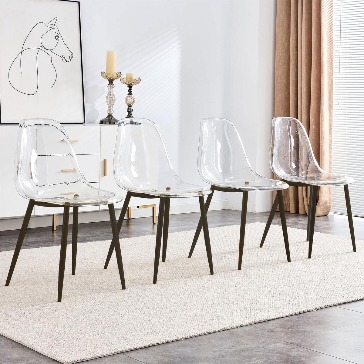 Baysitone Clear Dining Chairs Set Of 4, Modern Kitchen Chairs With Transparent Seat, Acrylic Accent Side Chairs With Plating Met