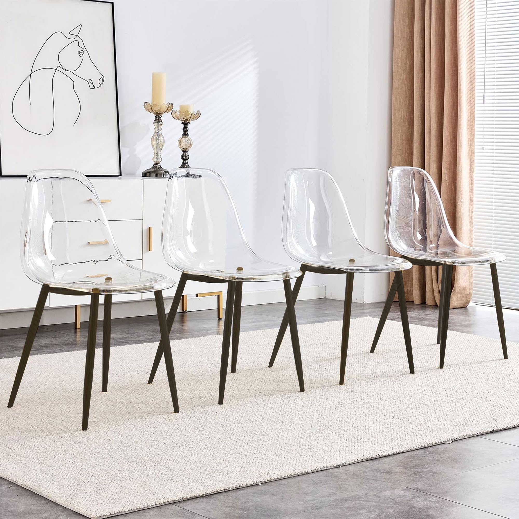 Baysitone Clear Dining Chairs Set Of 4, Modern Kitchen Chairs With Transparent Seat, Acrylic Accent Side Chairs With Plating Met