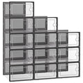 Kuject Black Shoe Organizers Storage Boxes for Closet, 12 Pack Clear Plastic Stackable Sneaker Containers Bins with Lids, Under 