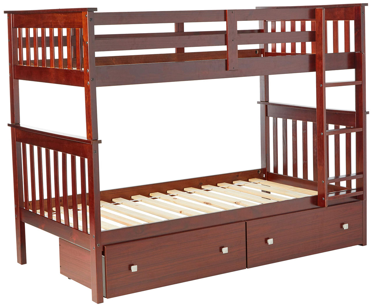 Donco Twin/Twin Dark Cappuccino Mission Bunk Bed With Under Bed Drawers