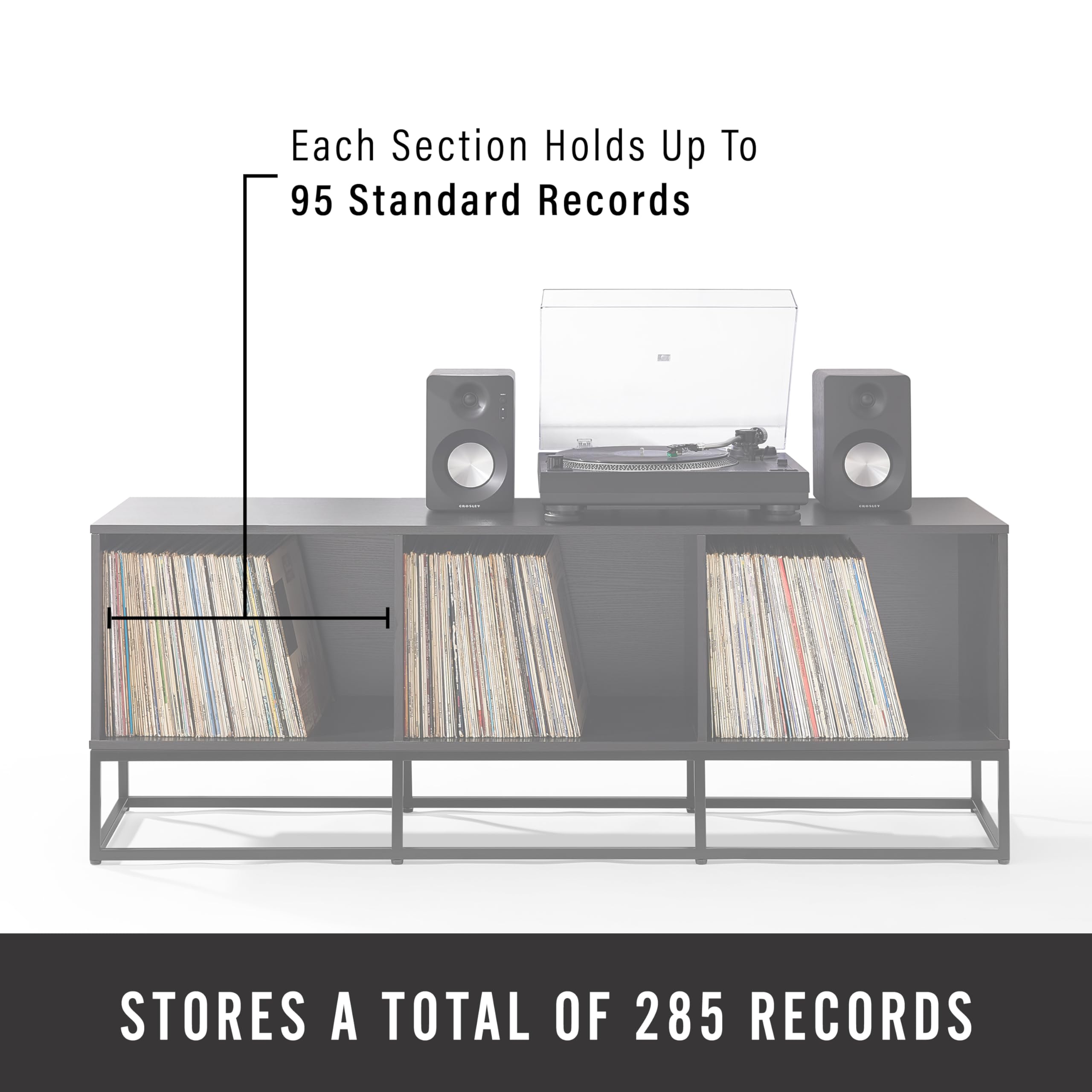 Crosley Furniture Enzo Large Vinyl Record Storage TV Stand and Entertainment Center, Media Console, Black