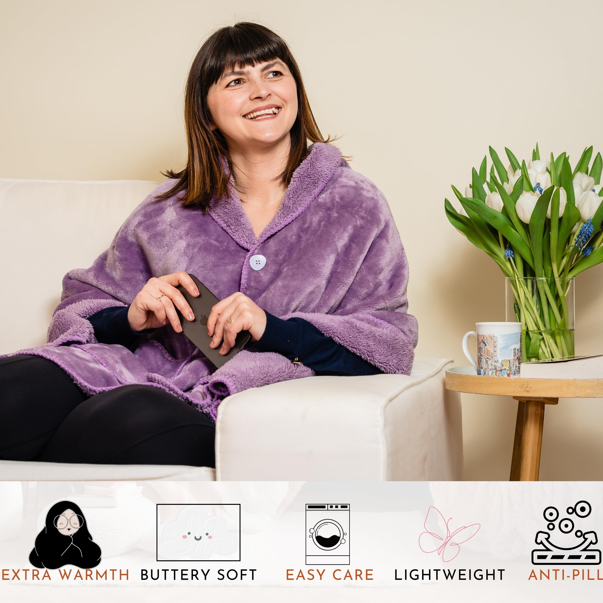 Ezrallora Premium Double Layer Wearable Blanket For Women -No Sleeves- Shawl Wrap With Pockets- Mothers Day Gifts - Grandma Gift