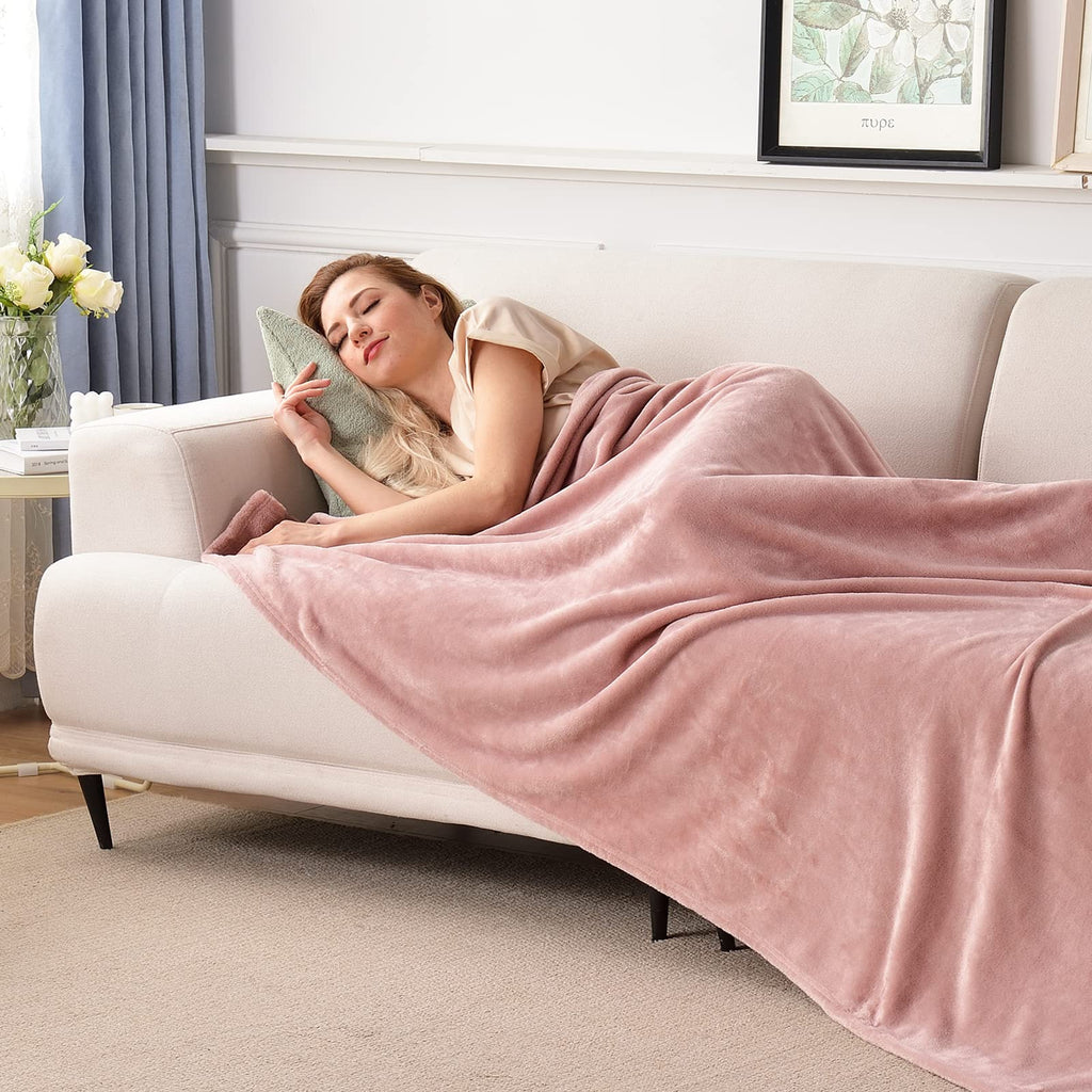 Sochow Flannel Fleece Blanket King Size, All Season Lightweight Super Soft Cozy Blanket For Bed Or Couch, Dusty Pink, 90X108 Inc