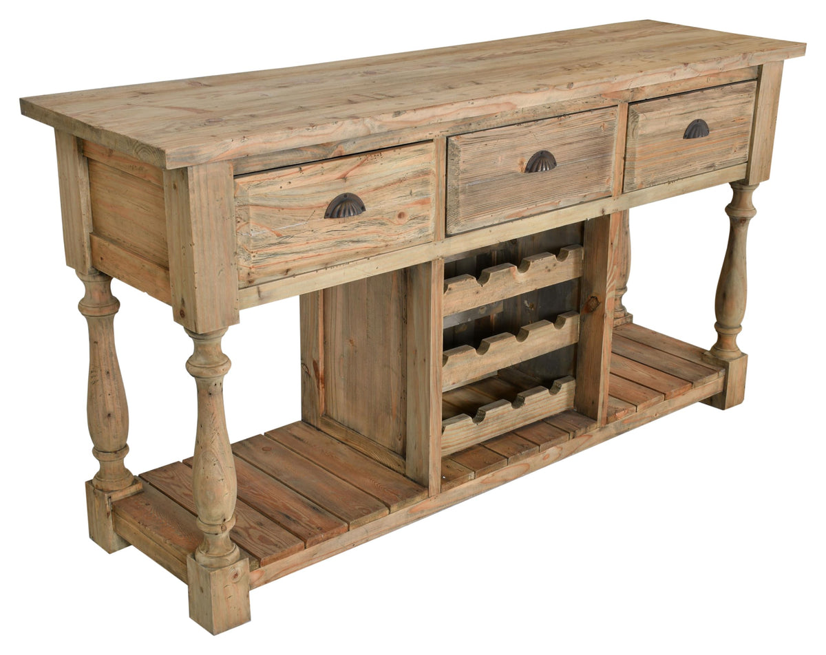 AFD Home Farmhouse Console with Wine Rack in All Natural Finish