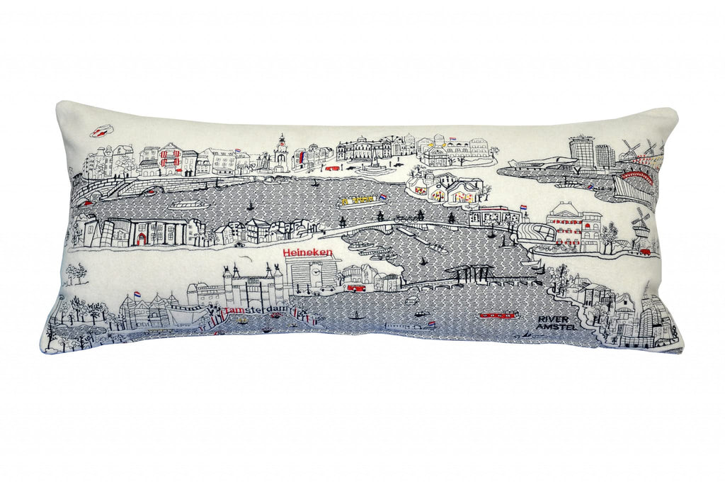 HomeRoots Cream 35' White Amsterdam Daylight Skyline Lumbar Decorative Pillow