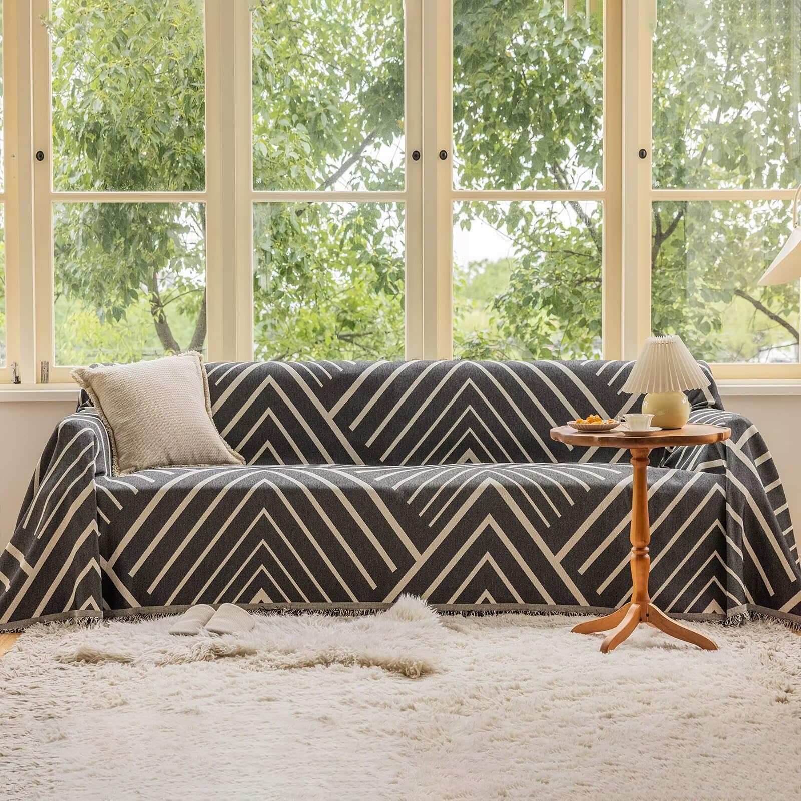 Vclife Soft Chenille Couch Cover Modern Geometric Herringbone Jacquard Sofa Slipcover Black Beige Cream Arrow L Shape Futon Sofa