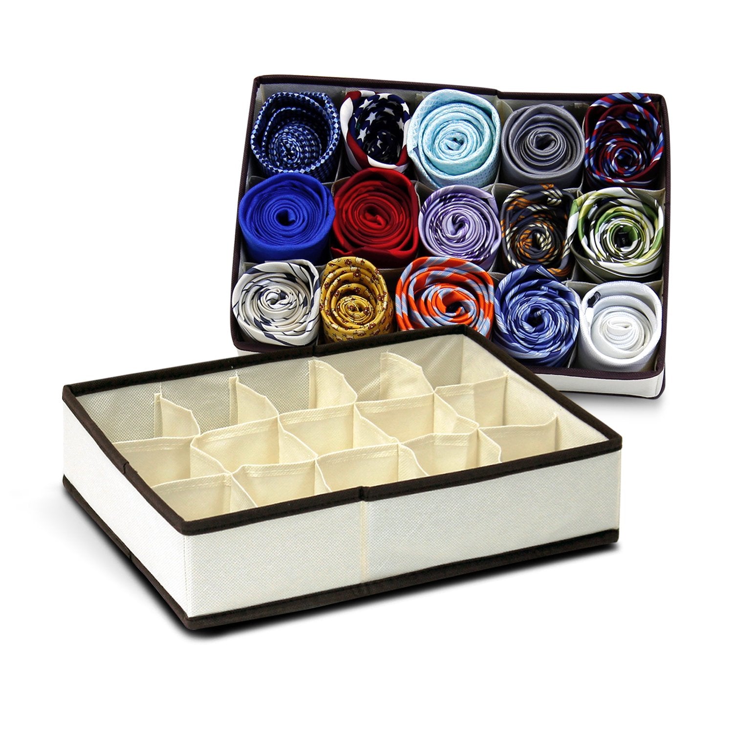 Furinno 12286Iv Non-Woven Fabric Storage Organizer, 4 By 2-Inch, Ivory With Brown Trim