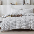 Jellymoni 100% Natural Cotton 2Pcs Striped Duvet Cover Sets, White Duvet Cover With Thin Black Stripes Pattern Printed Comforter