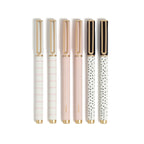 U Brands Catalina Felt Tip Pens, Set Of 6, Classic Chic Stripes And Dots With Gold Details, Medium (0.7 Mm) Point, Black Ink