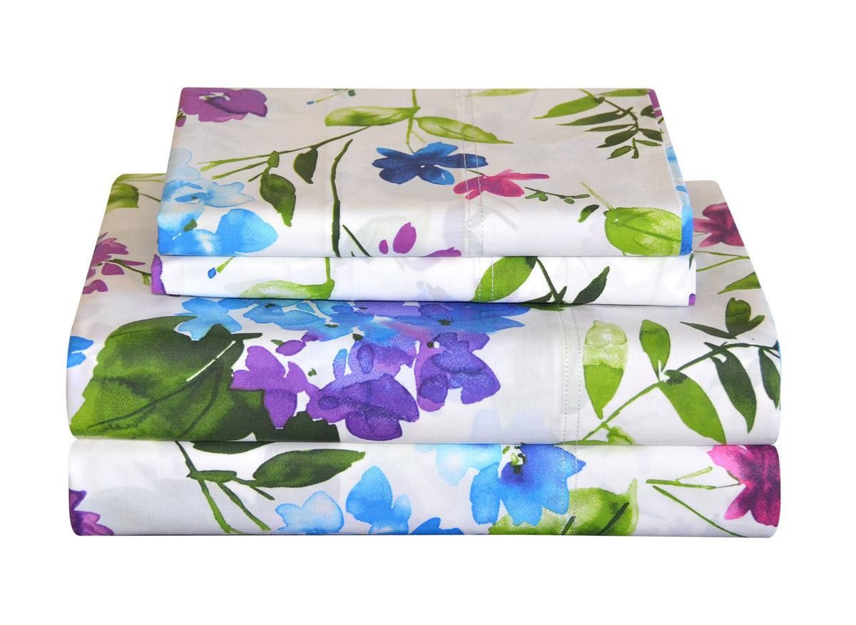 Pointehaven Bedding 4 Pieces Full 100% Cotton Percale Sheets - Printed Bed Sheet & Pillowcase Sets - Soft Cotton Bed Sheets Set