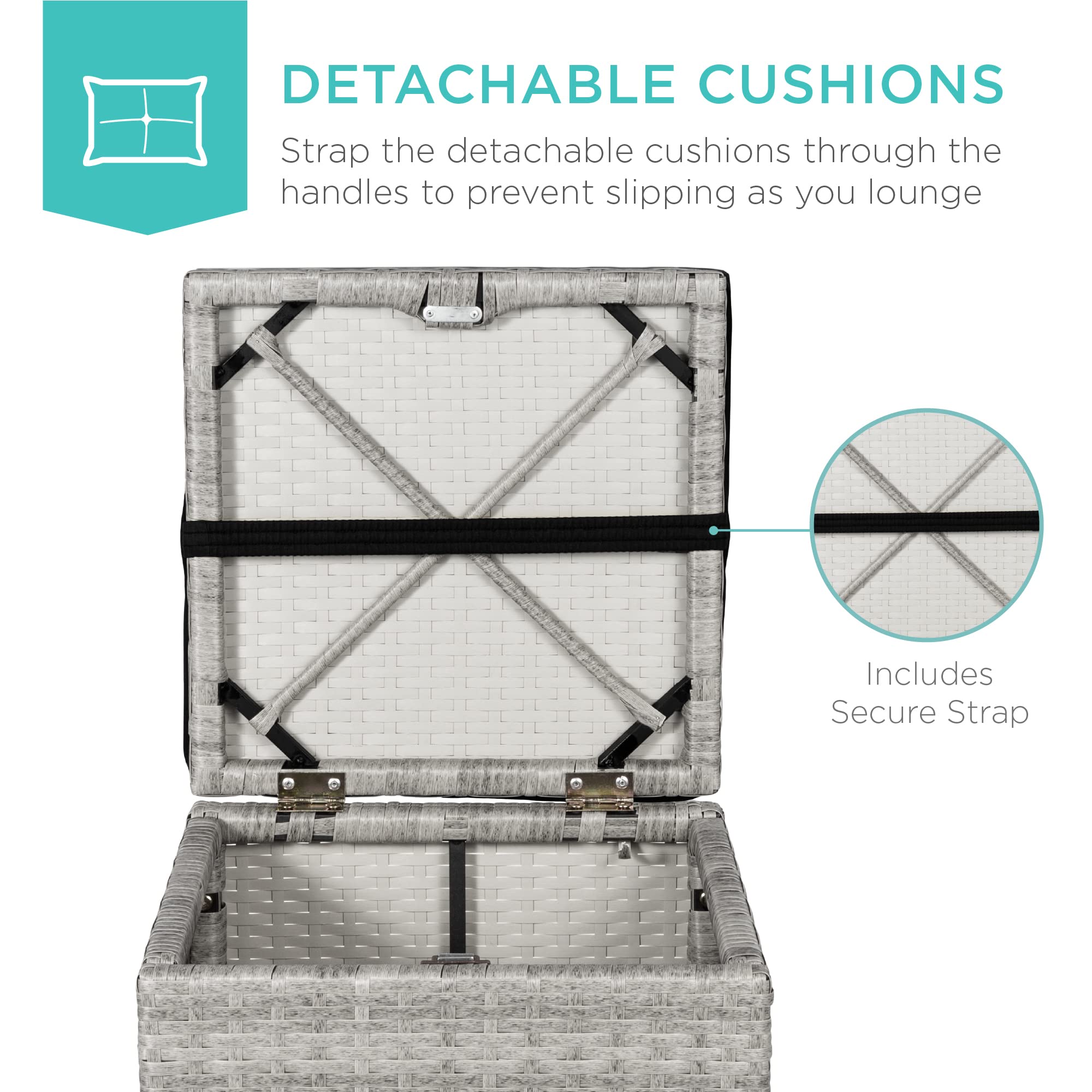 Best Choice Products Set Of 2 Wicker Ottomans, Multipurpose Outdoor Furniture For Patio, Backyard, Additional Seating, Footrest, Side Table W/Storage, Removable Cushions - Gray/Black