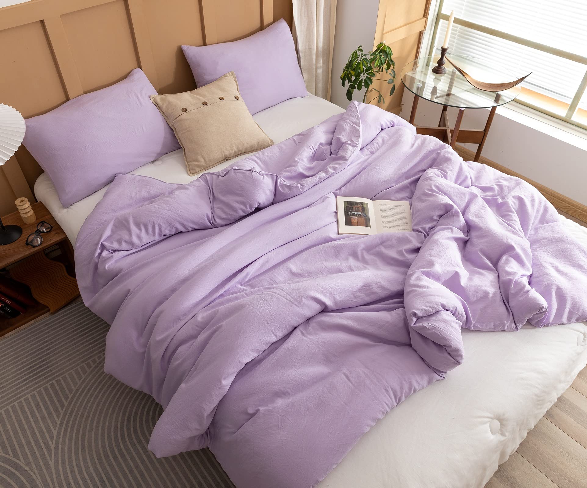 Rosgonia Lavender Comforter Set Queen, 3Pcs(1 Boho Purple Comforter & 2 Pillowcases) All Season Soft Bedding Lightweight Bedspre