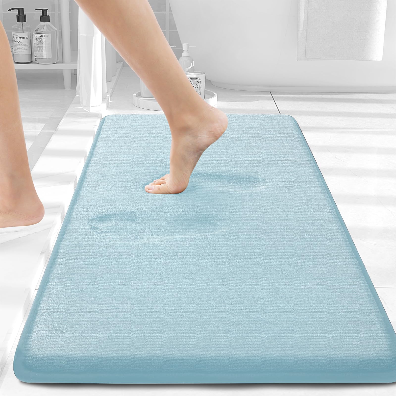 Smiry Memory Foam Bath Mat 30 x 20, Extra Soft Absorbent Bathroom Rugs Non Slip Bath Rug Runner for Shower Bathroom Floors, Sky 