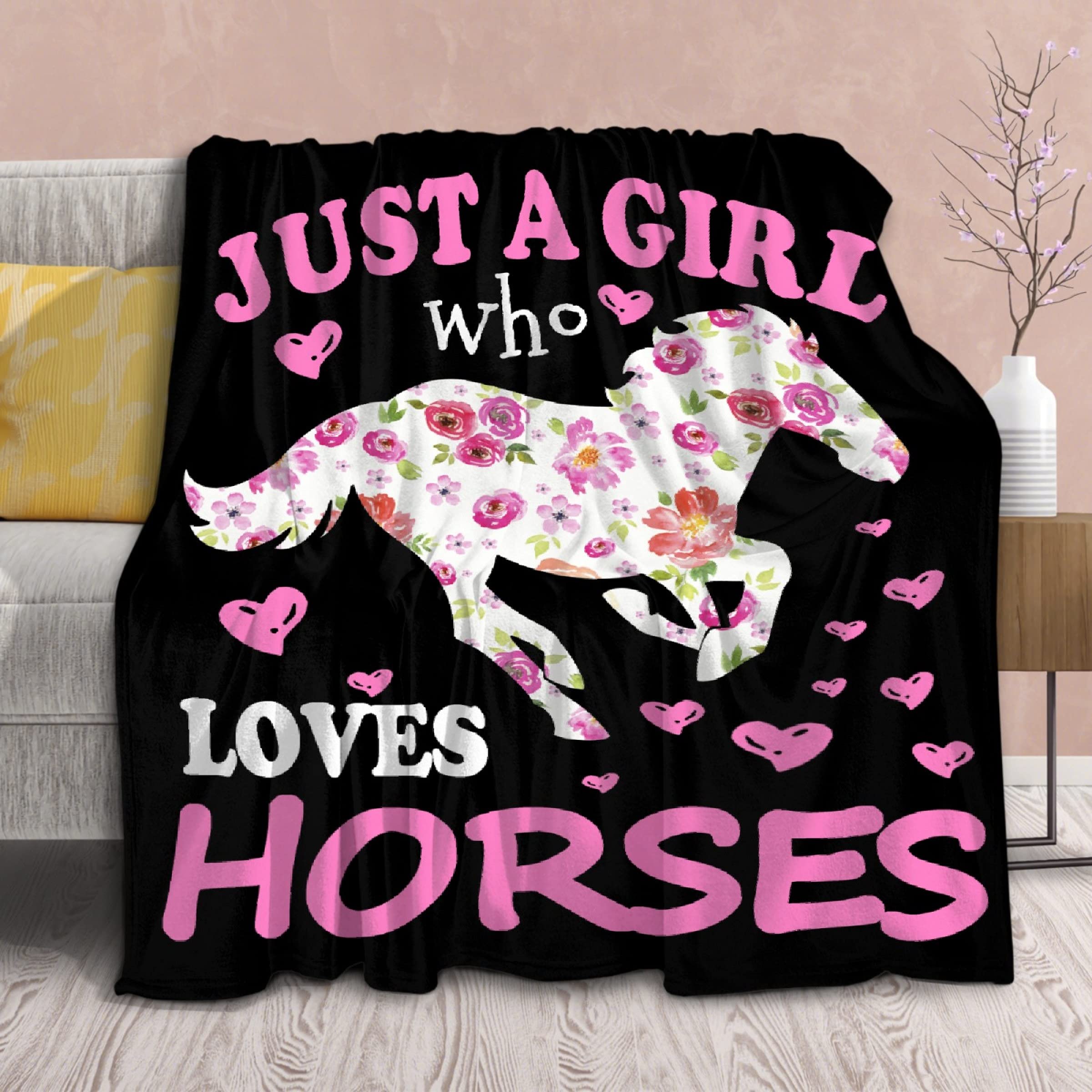 Horse Blanket Gift For Girls Women Plush-Just A Girl Who Loves Horses Comfy Throws Cowboy Western Lightweight Sheet Pony Bedding