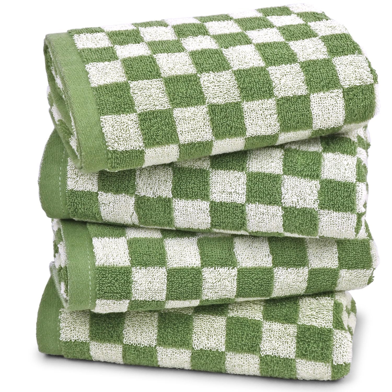 Jacquotha Green Hand Towels for Bathroom Set of 4 - Cute Checkered Hand Towel for Kitchen Home Decor, Lightweight Bathroom Towel
