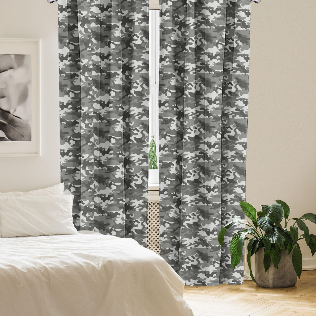Ambesonne Camouflage Window Curtains, Monochrome Attire Pattern Camouflage Inside Vegetation Fashion Design Print, Lightweight D