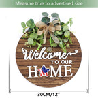 Interchangeable Seasonal Welcome Sign Front Door Decoration, Rustic Round Wood Wreaths Wall Hanging Outdoor, Farmhouse, Porch, F