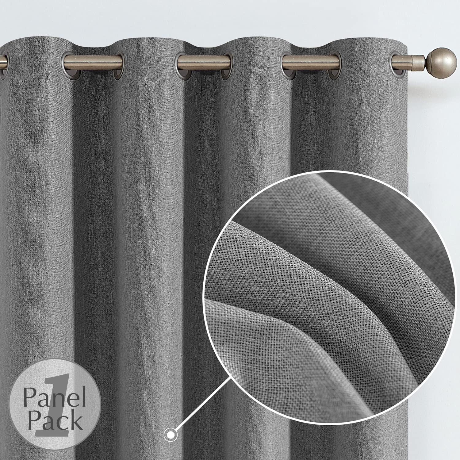Jinchan Linen Textured Curtains For Living Room Bedroom Curtains Room Darkening Curtains Linen Look Thermal Insulated Curtains Grommet Top Window Drape W52 X L108, 1 Panel, Grey
