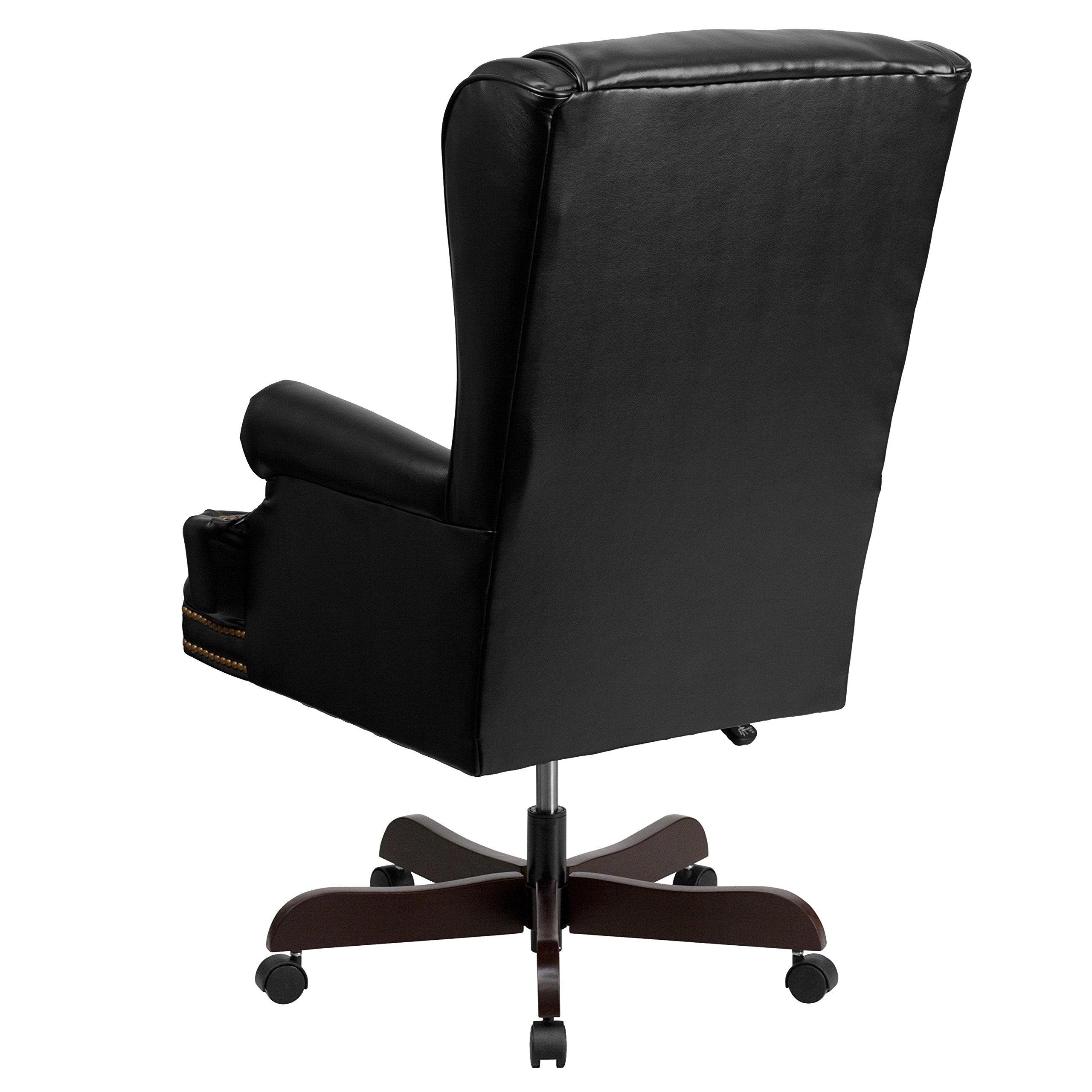 Flash Furniture High Back Traditional Tufted Black LeatherSoft Executive Ergonomic Office Chair with Oversized Headrest & Nail Trim Arms