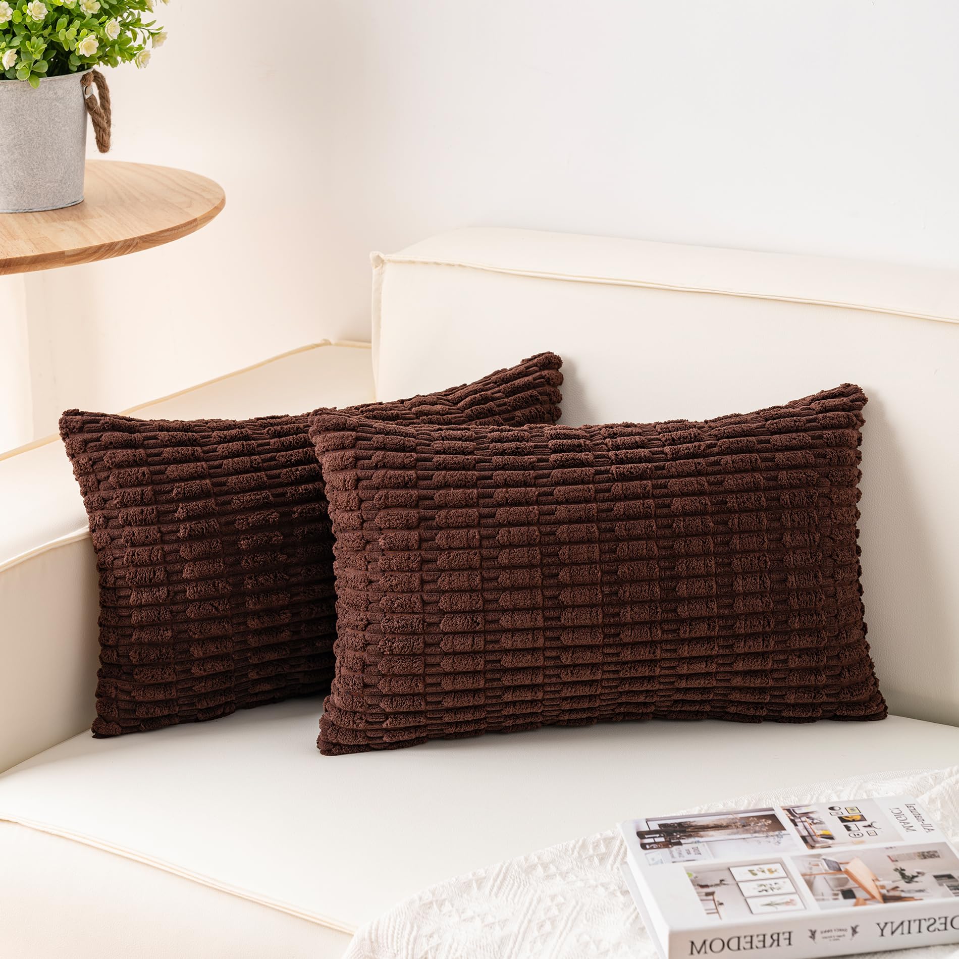 Aegero Pack Of 2 Corduroy Decorative Throw Pillow Covers 12X20 Inchsoft Boho Striped Pillow Covers Modern Farmhouse Home Decor F