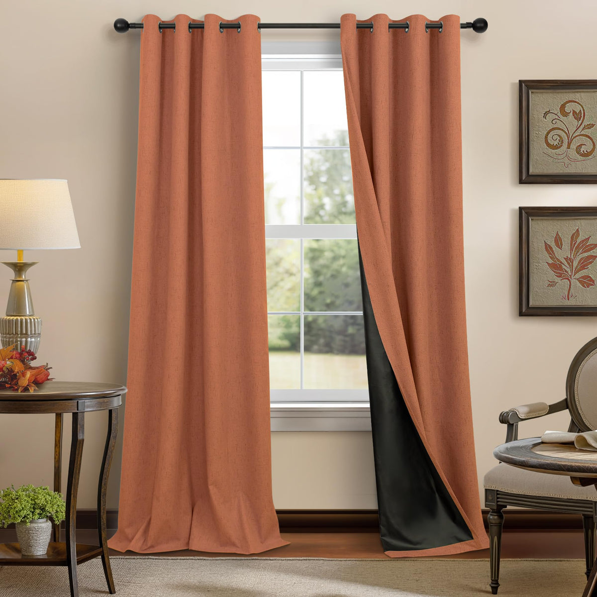 Pitalk Terracotta Blackout Curtains Grommet for Bedroom Linen Textured 52 W by 108 L