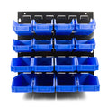 DJC Supply Heavy Duty Storage Bin Set & Steel Panel for Hanging Bin, Bench Mountable Steel Rolled Panel, 16 Bins included, Great