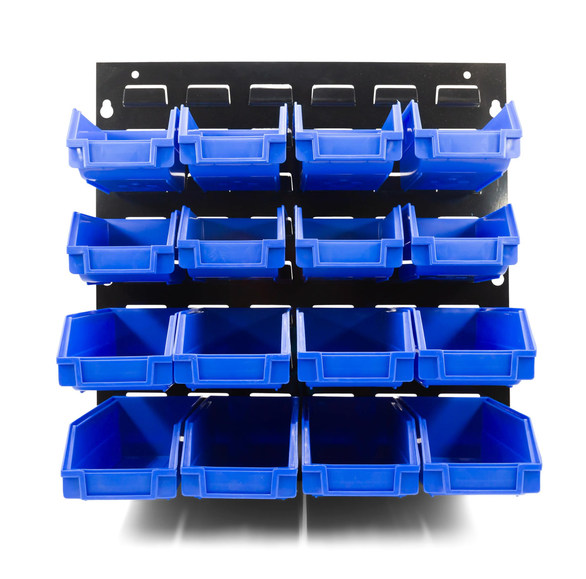 DJC Supply Heavy Duty Storage Bin Set & Steel Panel for Hanging Bin, Bench Mountable Steel Rolled Panel, 16 Bins included, Great
