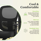 HON Sadie Big and Tall Mesh Back Chair, with Height Arms, Adjustable Lumbar, 30.31D x 30.31W x 42.91H in, Black