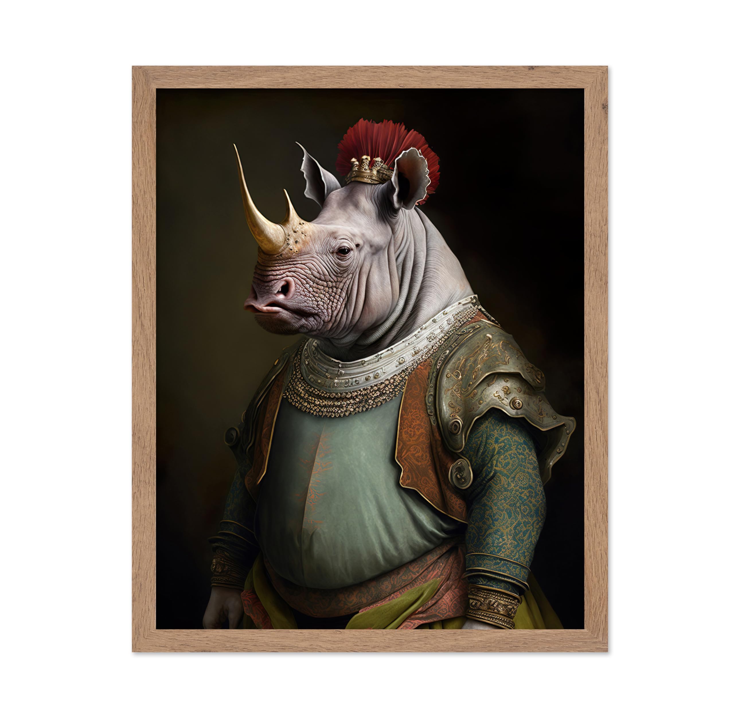 Poster Master Renaissance Animal Poster - Retro Funny Print - Gift for Artist, Friend - Aristocratic Rhino, Renaissance, Formal 