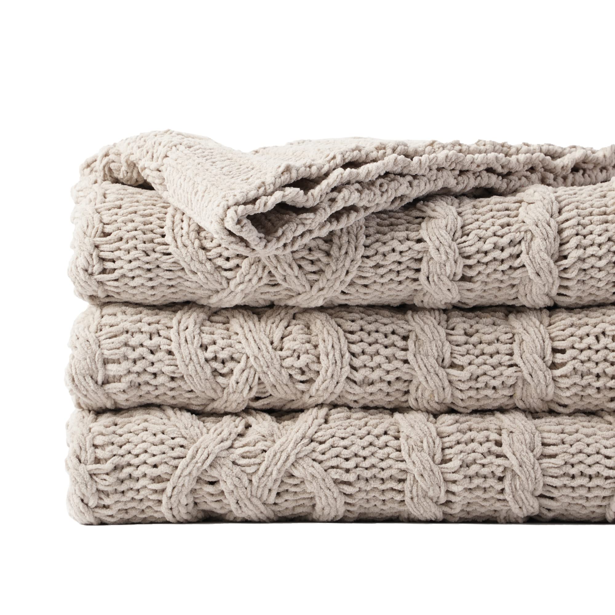Battilo Light Grey Throw Blanket For Couch, Woven Chenille Knit Throw Blanket Versatile For Chair, 51 X 67 Inch Super Soft Warm