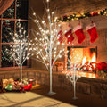 AWQM Lighted Birch Tree for Christmas Decor, Pack of 3 Prelit Christmas Tree 4ft 5ft 6ft, Warm White Christmas Tree for Indoor O