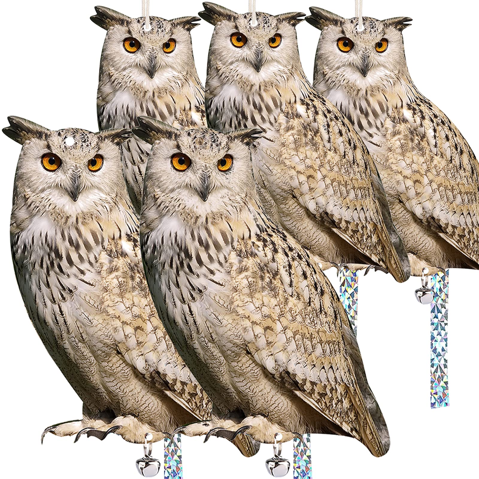 Owl To Keep Birds Away, 5 Pack Bird Scare Owl Fake Owl, Reflective Hanging Bird Decoration, Effective Bird Control Device To Kee